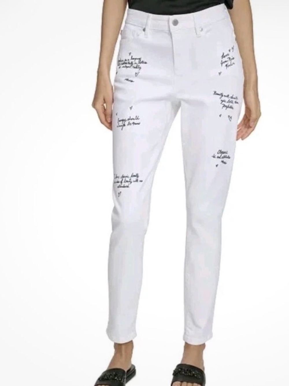 KARL LAGERFELD PARIS Women's French Script-Print Skinny Jeans 12